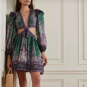 BNWT Zimmermann Anneke Ruffle Mini Paisley Cut-out Dress Size 1